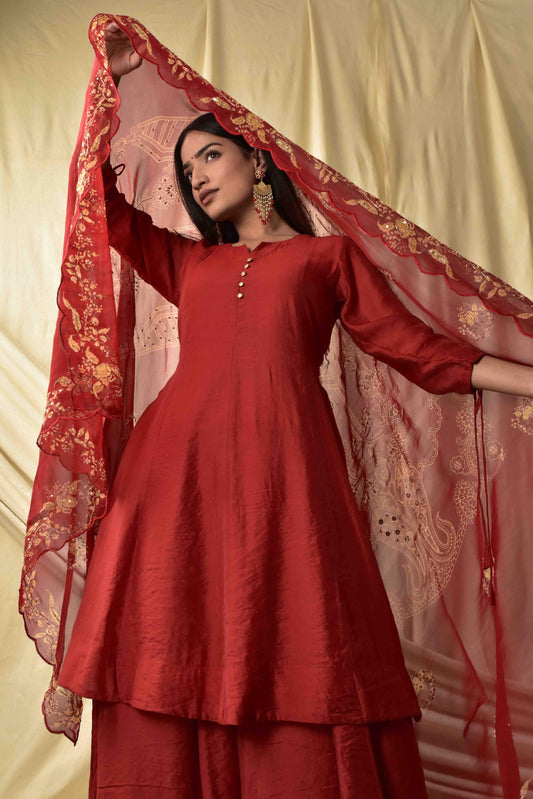 Red Heavy embroidered Dupatta