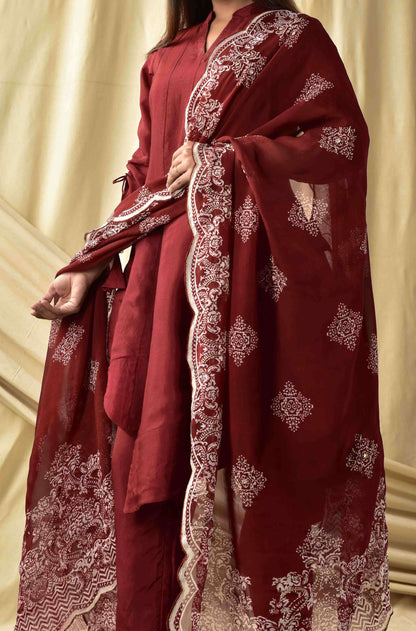 Maroon Heavy embroidered Dupatta
