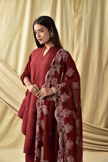 Maroon Assymetrical Kurta Set