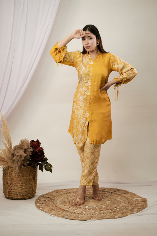 Mustard Asyymetrical Kurta Set