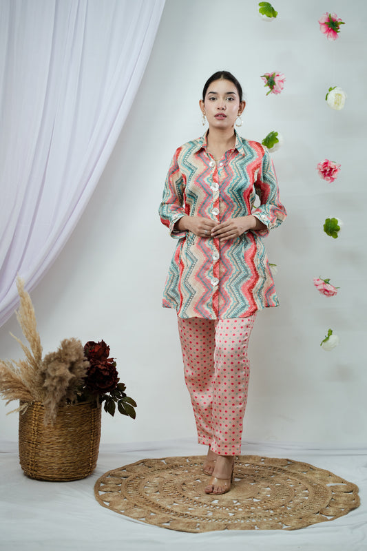 Cotton Candy Lehariya Bandhej Co-ord Set