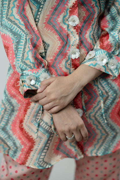 Cotton Candy Lehariya Bandhej Co-ord Set