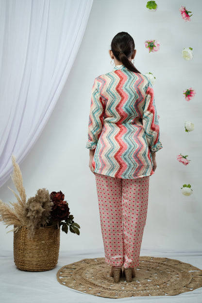 Cotton Candy Lehariya Bandhej Co-ord Set