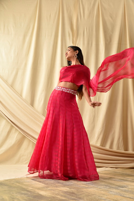 Pink Magenta Ravishing Striped Lehenga