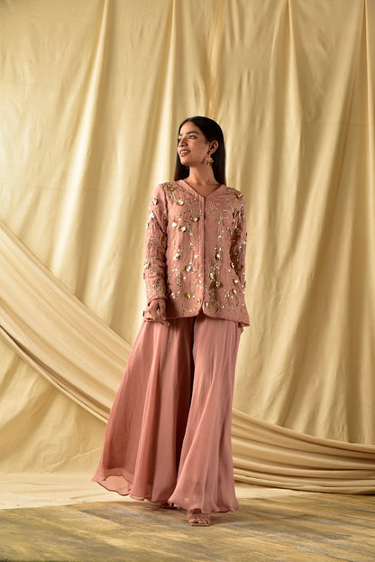 Beige Baghicha Peplum Kurta and Plazzao Set