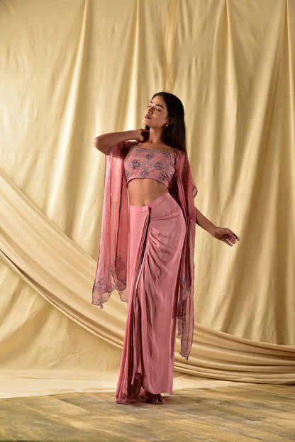Mauve Pink  Shrug and Draped Skirt Set