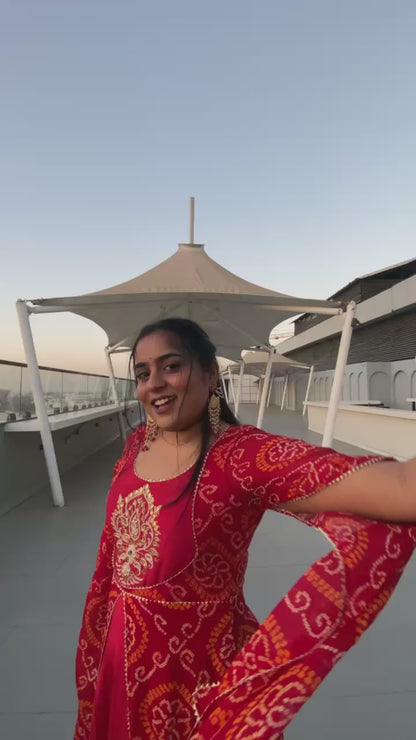 Red Bandhej Gown