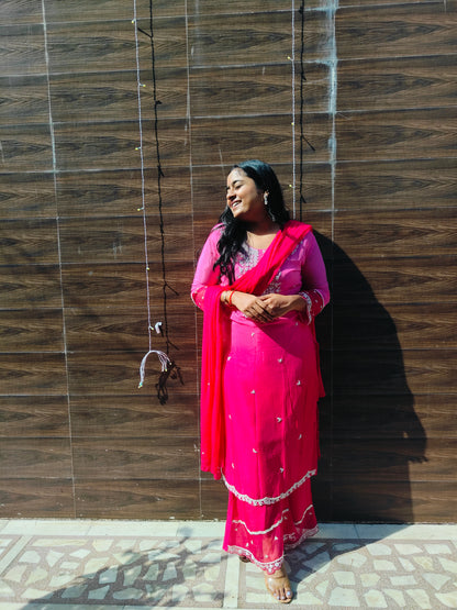Fushia Pink Ombre Plazzao Suit Set